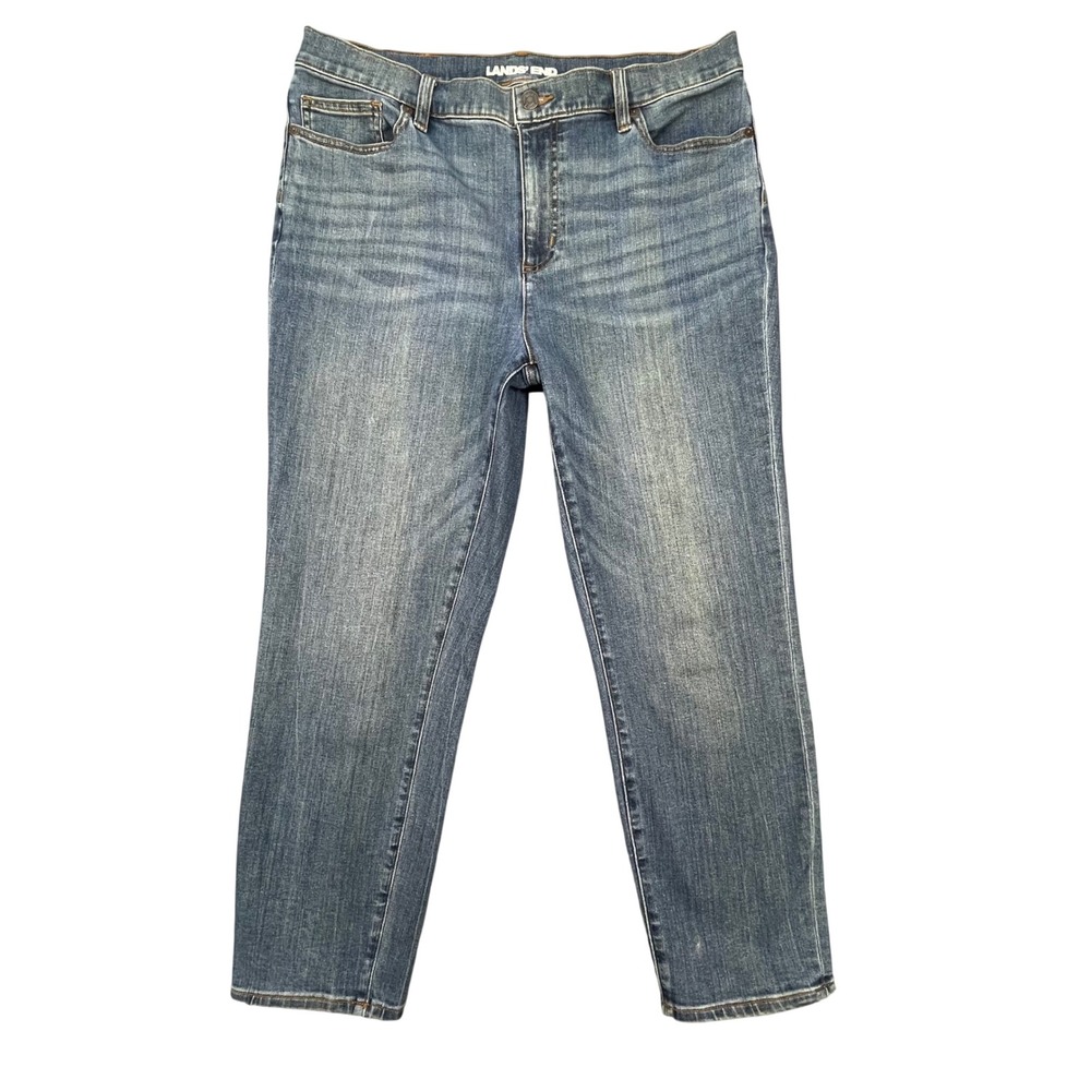 Lands End Blue Stretch Denim Straight Leg Jeans Women 14 Petite